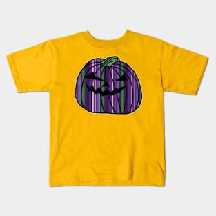 Purple Green Stripes Halloween Horror Pumpkin Kids T-Shirt